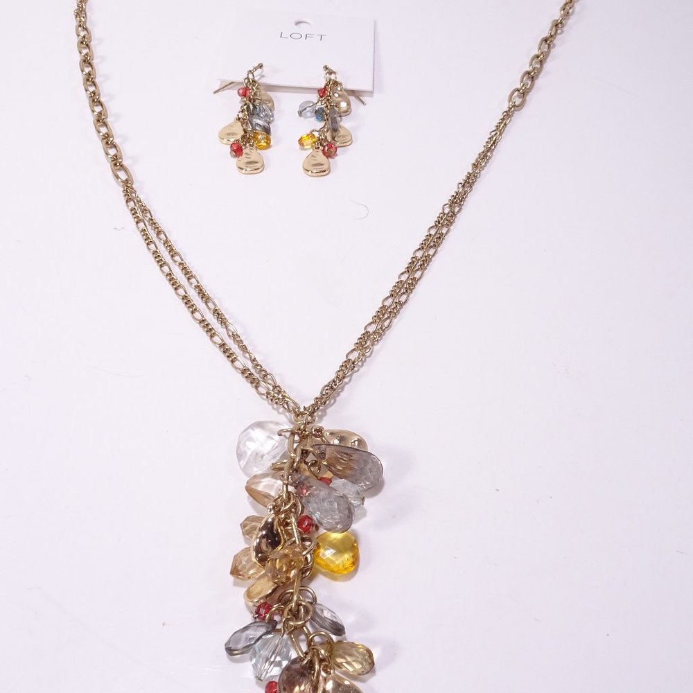 Ann Taylor LOFT Harvest Lucite Multi Stone Pendant Necklace Earrings NWT 68